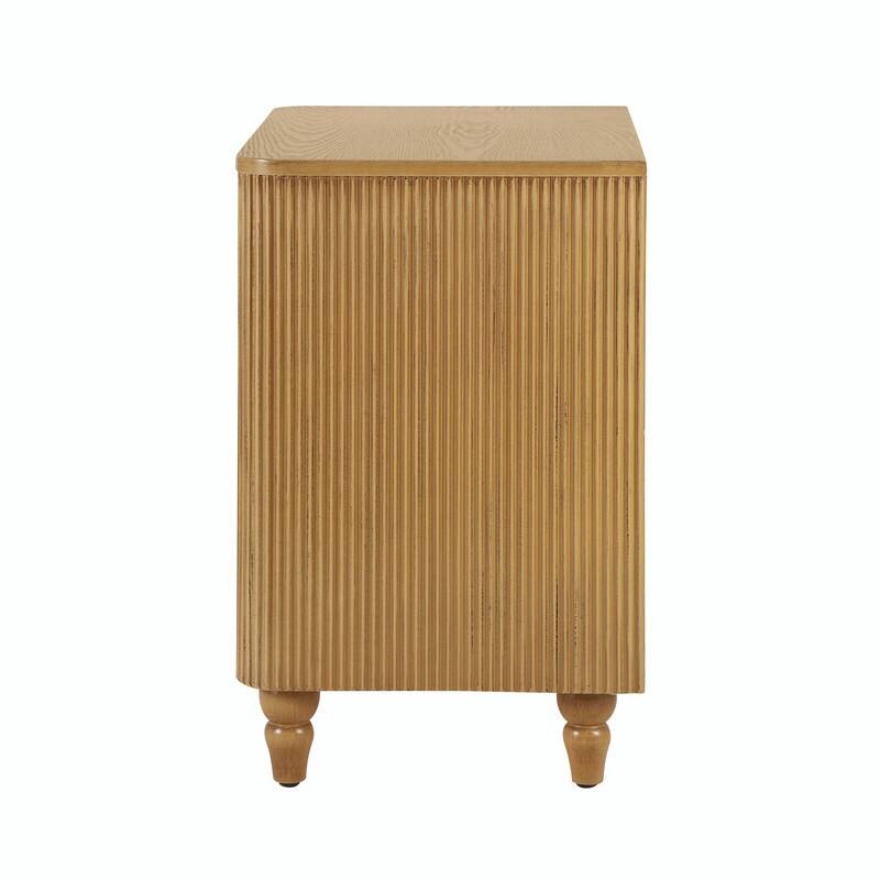 Mid-Century Fluted 3-Drawer Nightstand with Curved Design and Gold Handles