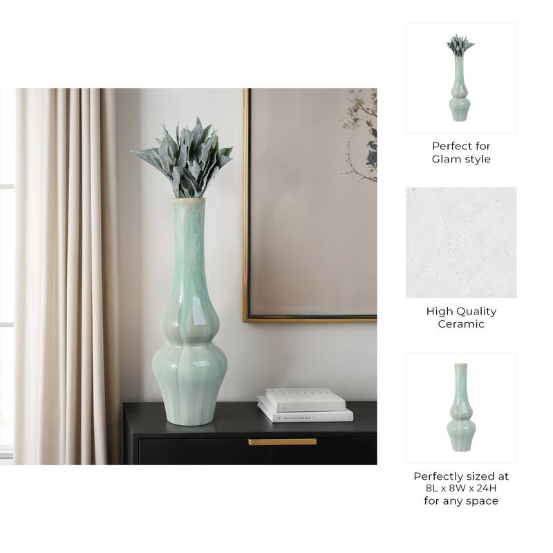 Stoneware Ceramic Vase Tall Sculptural Silhouette Glazed Finish Modern