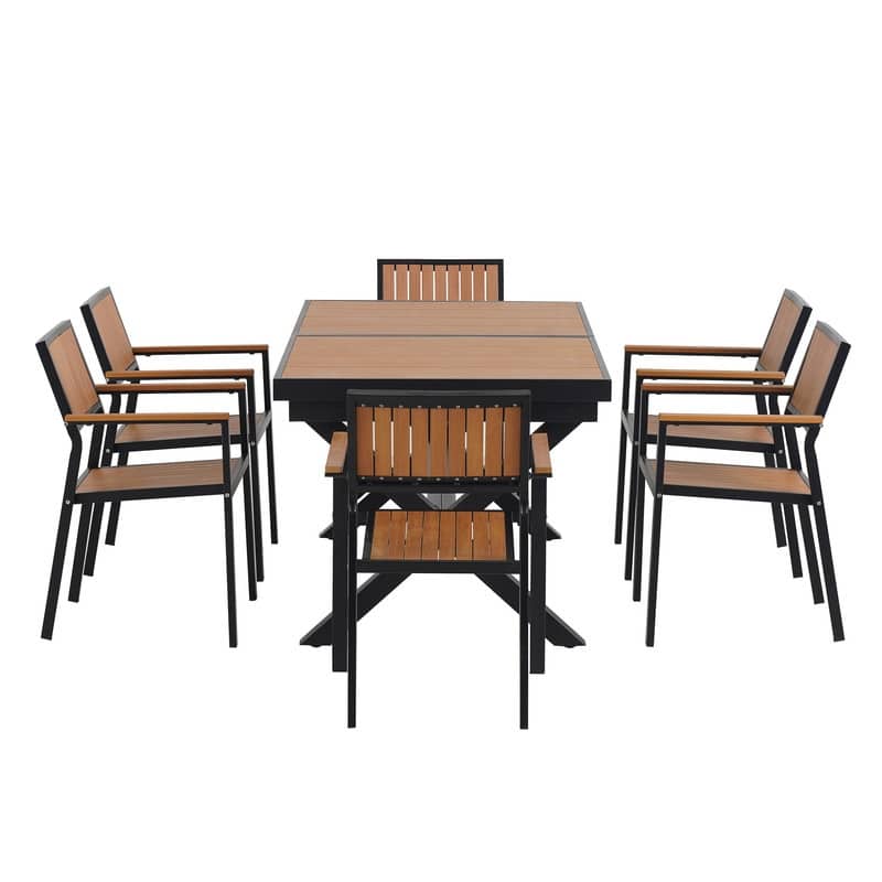 Expandable 6-Piece Outdoor Dining Set, Extending Table & Flexible Chairs
