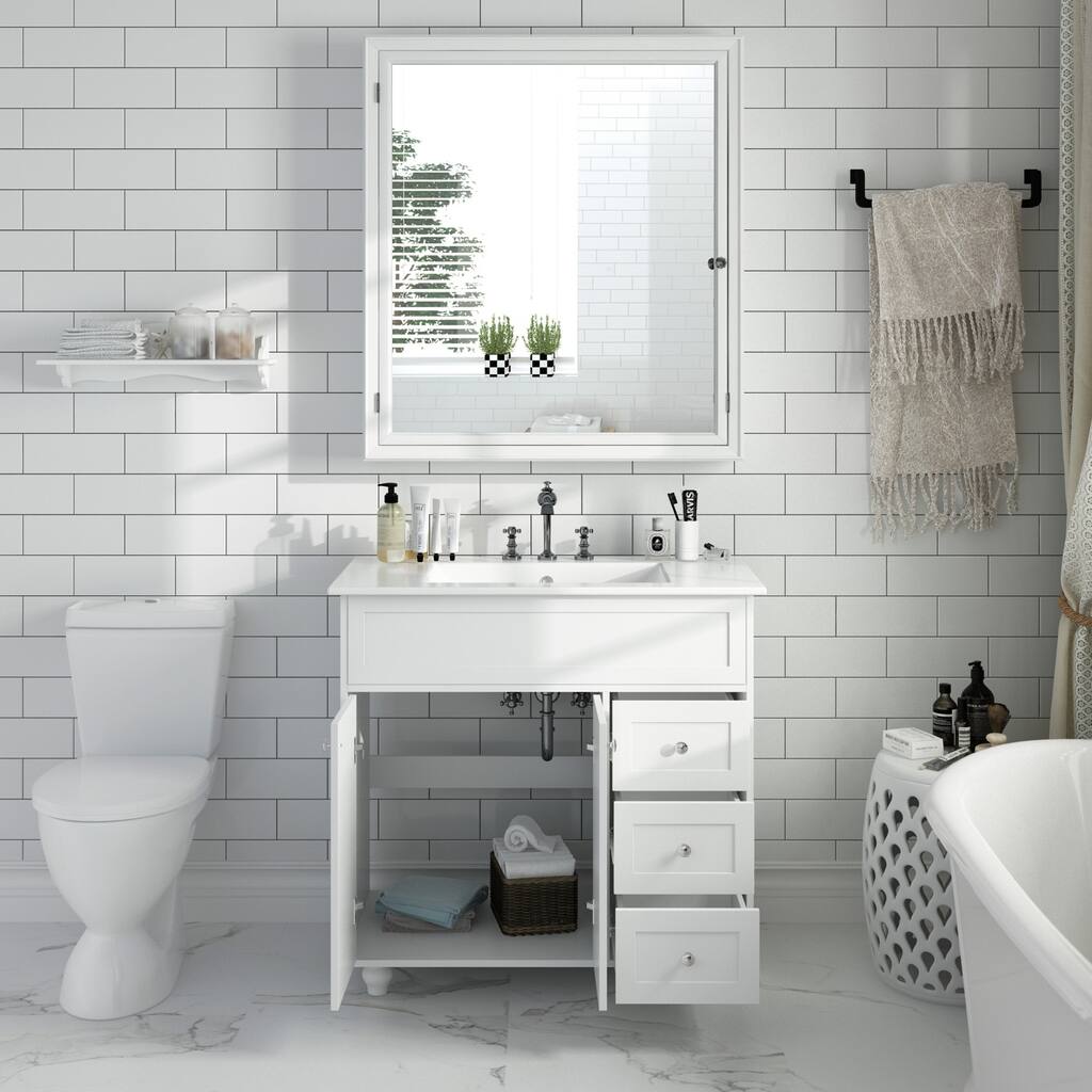 36.2"W Single Bathroom Vanity Set 1 Cabinet Three Drawer