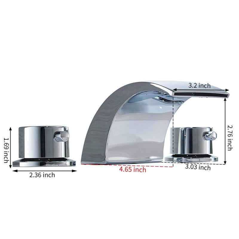 LED Widespread Bathroom Faucet With Drain Assembly 3 Holes Waterfall Bathroom Sink Faucets WIth Light 2 Handle Basin Vanity Tap