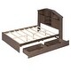 preview thumbnail 7 of 11, Full Size Wood Single Bed Slats Platform Storage Bed Walnut Finish House-shaped Storage Headboard with 5 Storage Shelves