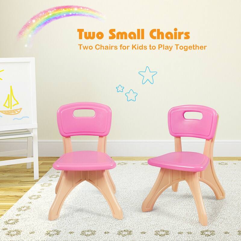 Gymax Plastic Children Kids Table & Chair Set 3 PC Play Furniture