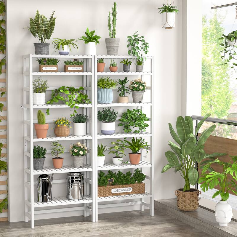 6-Tiers Adjustable Bamboo Storage Shelving Rack,Freestanding Open Display Shelf Organizer Rack