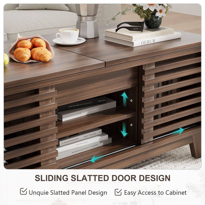 Gymojoy 47" Mid Century Modern Coffee Table with Sliding Door Storage, Walnut Center Table