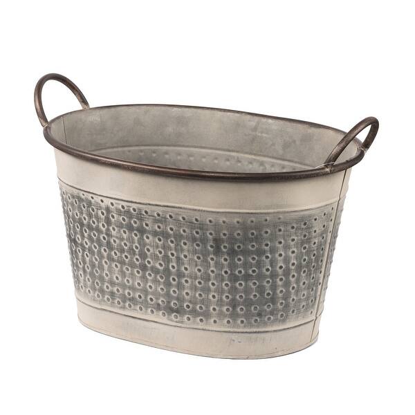 slide 1 of 1, A&B Home Antique Gray Oval Metal Planter with Handles