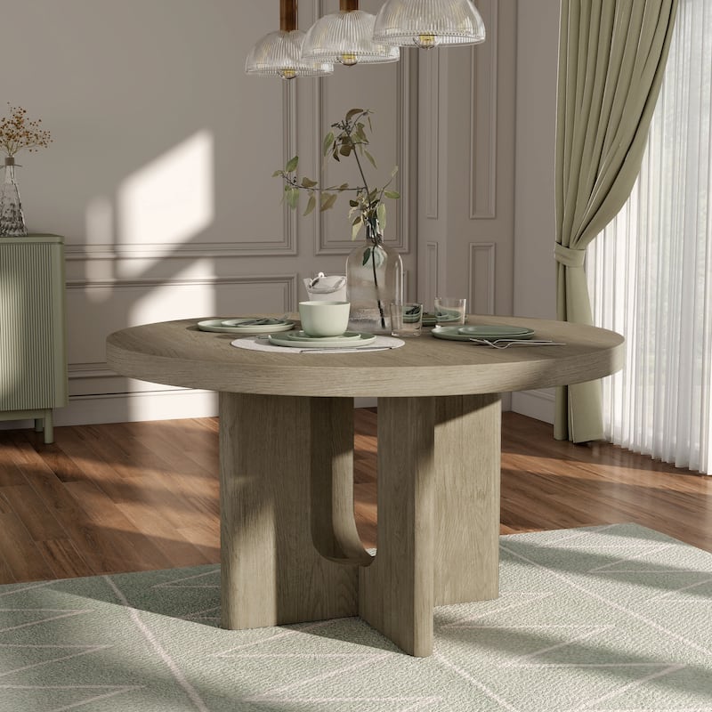 Furniture of America Piez Modern 54-inch Round Solid Wood Dining Table - White Oak