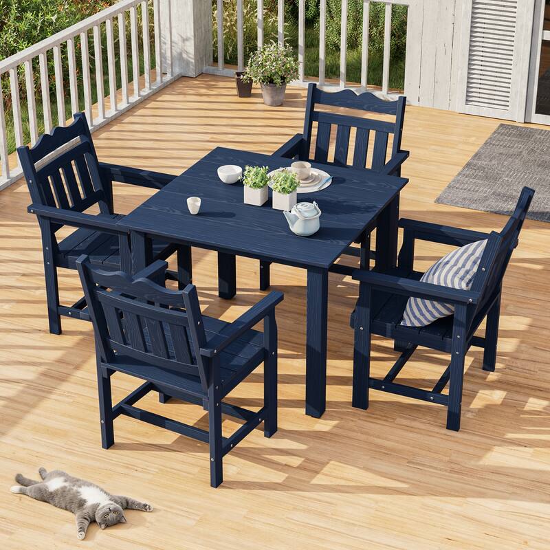HIPS Outdoor Dining Set, Ergonomic Patio Chairs and Table(Set of 5) - Navy Blue