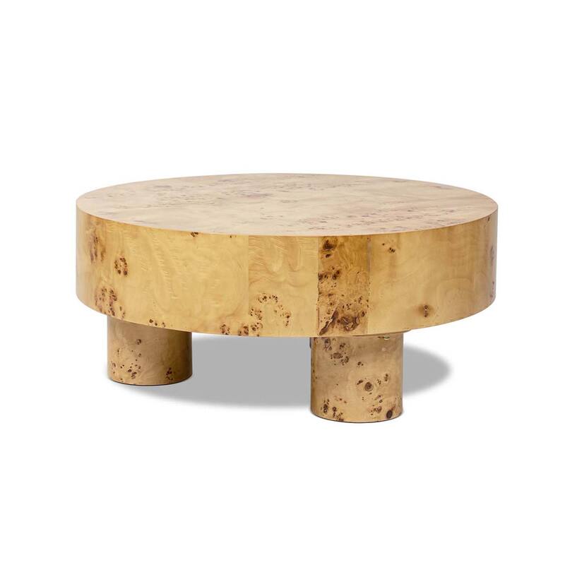 Nebula 35.5" Burl Wood Round Coffee Table with Pillar Legs