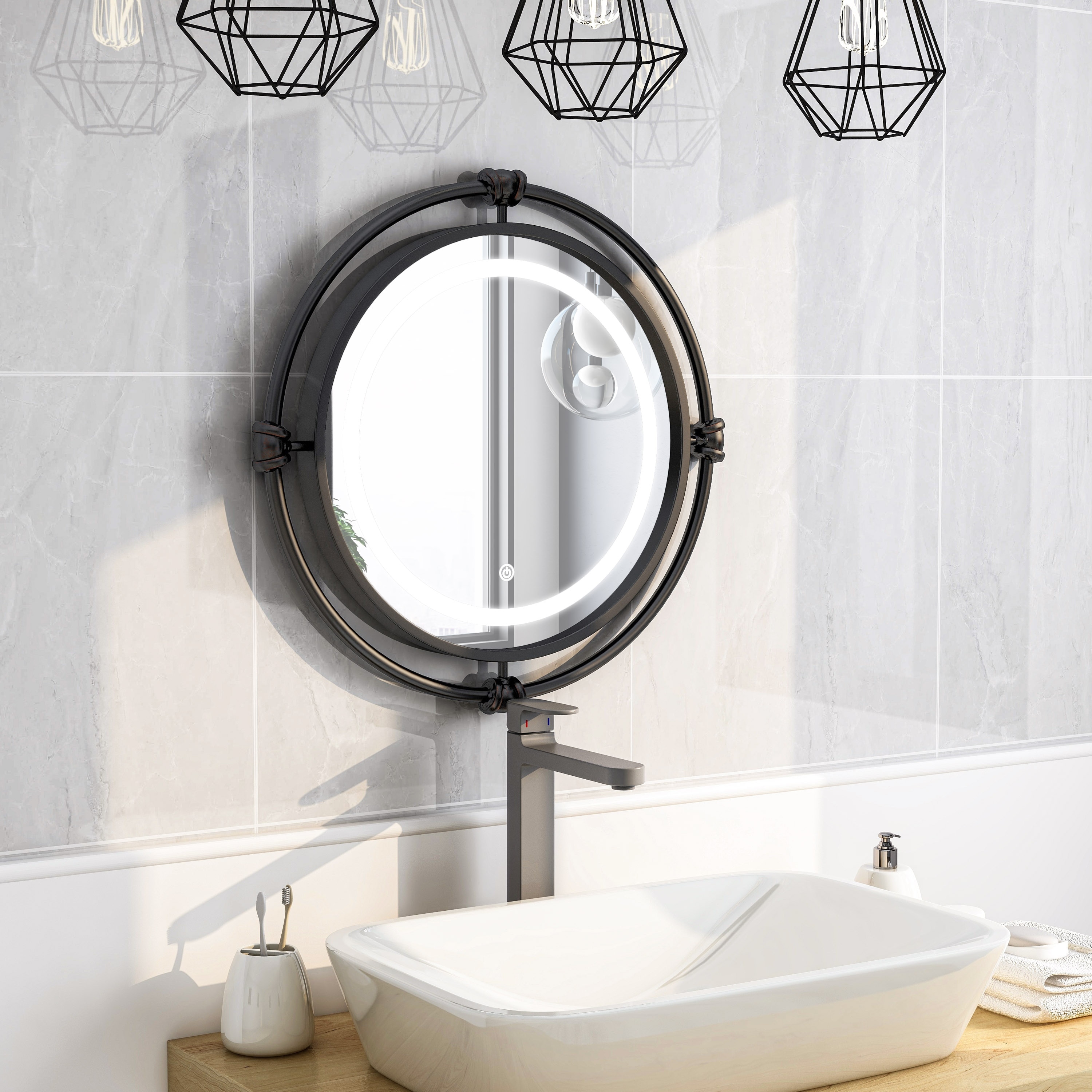 Furniture of America Perismore Industrial Black Metal Wall Mirror