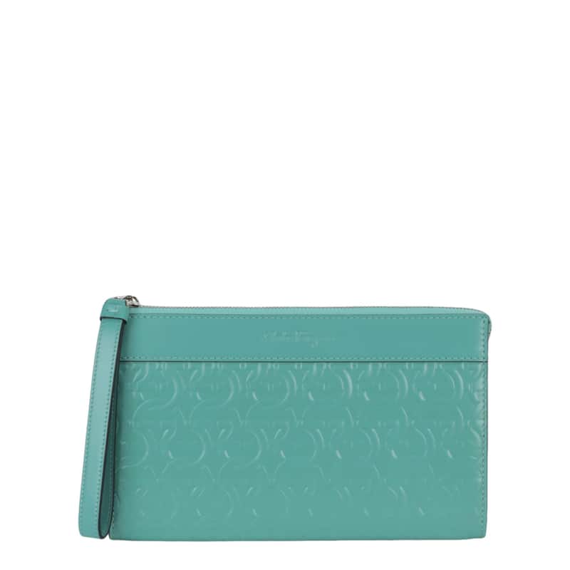 Ferragamo Gancini Embossed Leather Clutch