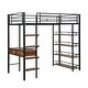 preview thumbnail 4 of 9, Twin Size Bed Frame with Built-in Wood Desk, Shelves and Storage Drawer, Metal Loft Bed with Safety Guardrail & Ladder