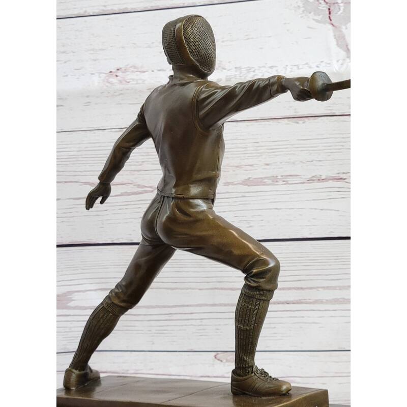 Pair Of Fencers Fencing Bronze Bookend Sculptures Figurines On Marble Base