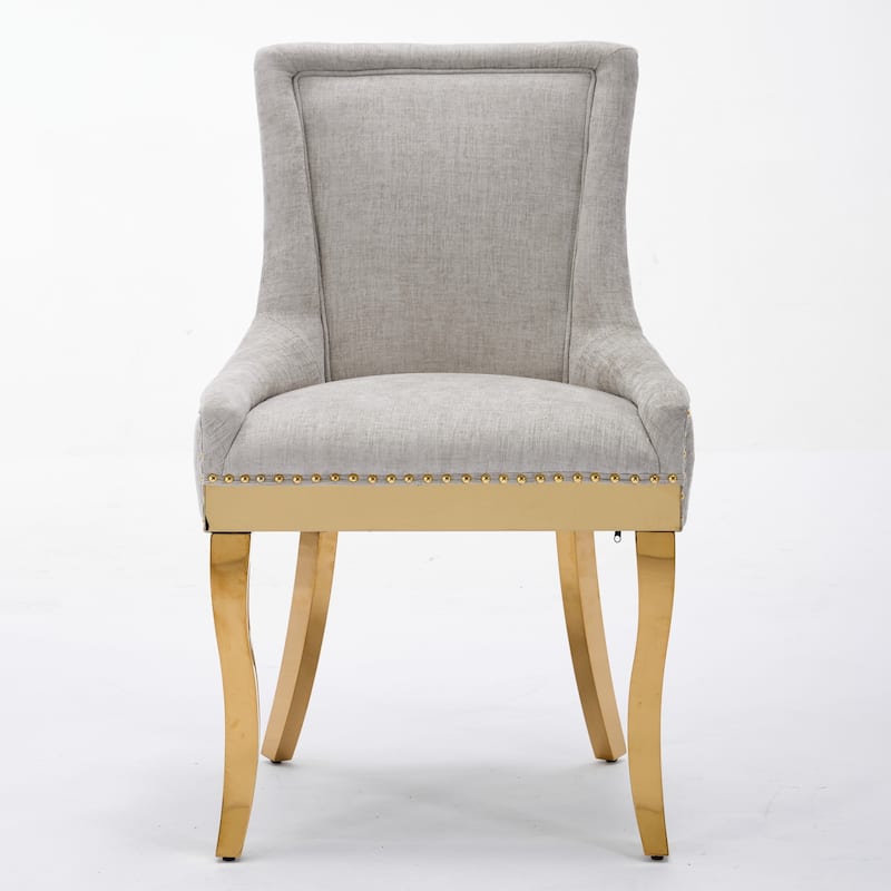 Set of 2 Chenille Dining Chairs - Beige