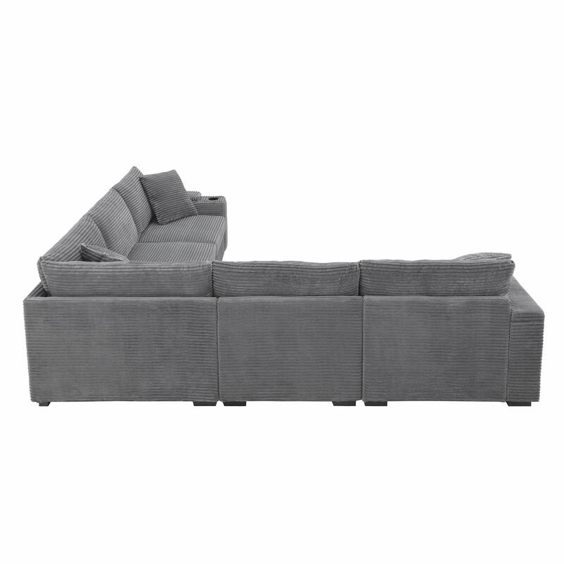106" Corduroy L-Shaped Sectional Sofa with USB Charger and Storage, 5-Seater, 330lb Capacity