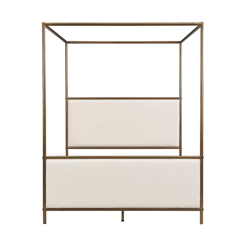 Canopy Bed Frame with Upholstered Headboard and Iron Legs, Low-Profile Platform Bed