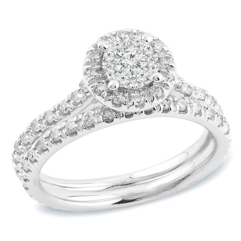 Auriya 3/4ctw Round Halo Diamond Engagement Ring Set 14k Gold