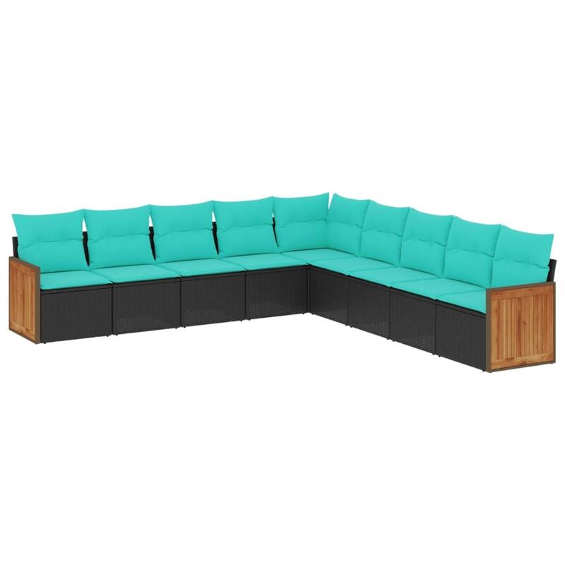 vidaXL 9 Piece Patio Sofa Set with Cushions Black Poly Rattan