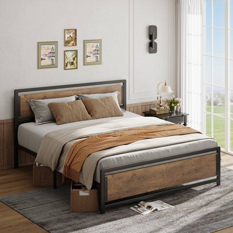 Full Queen Bed Frame with Headboard Sturdy Metal Platform Bed On Sale