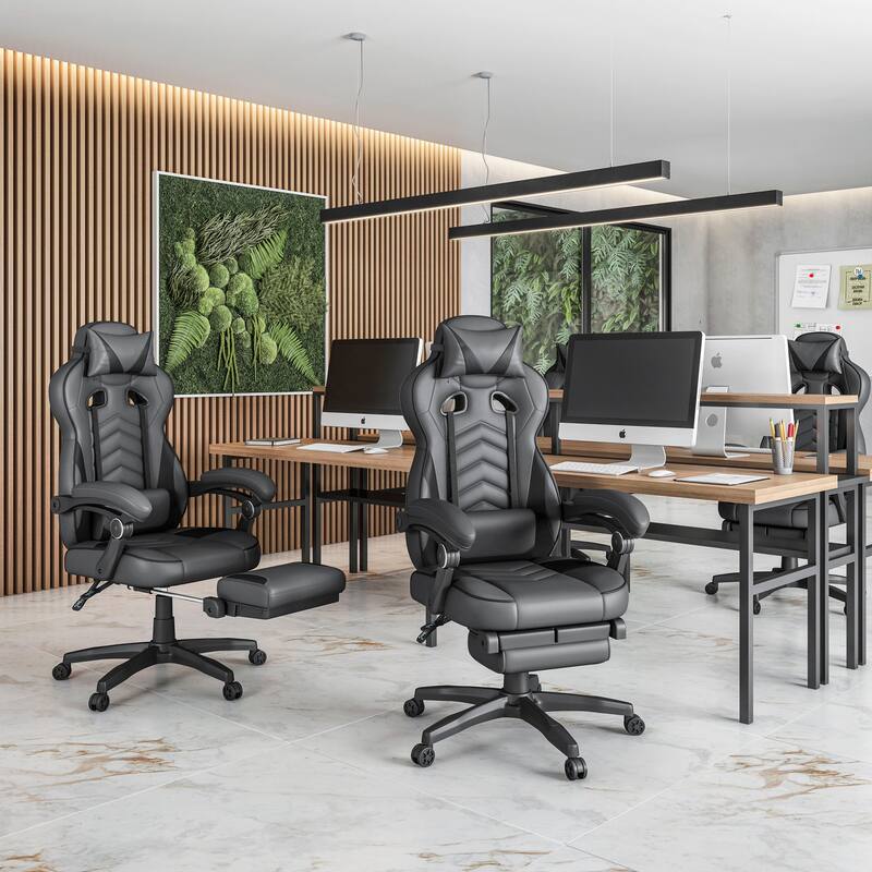 Gaming Racing Style Fully Reclining Executive Office Chair with Footrest