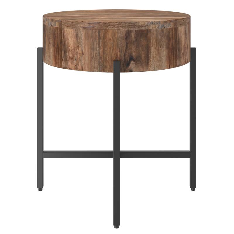 X Base Handmade Round End Table - 24" - Natural Brown and Black