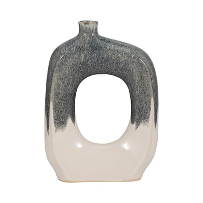 Sagebrook Home Modern Ceramic Blue/White Round Curvy Open Cutout Vase