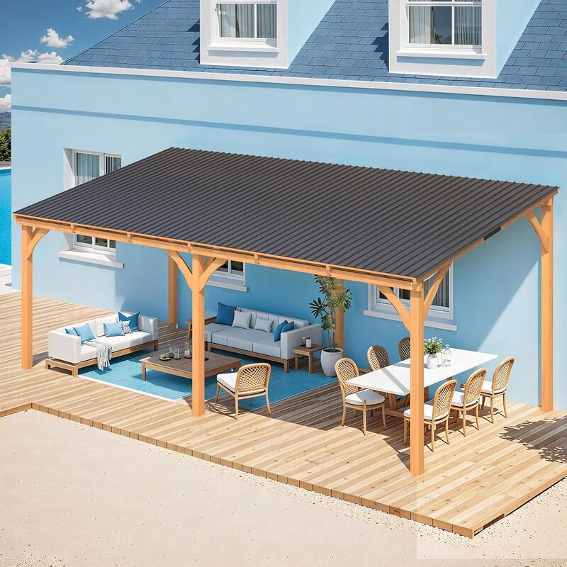 AECOJOY Outdoor Wood Gazebo for Patio, Outdoor Lean to Hardtop Cedar Pergolas and Gazebos Clearance