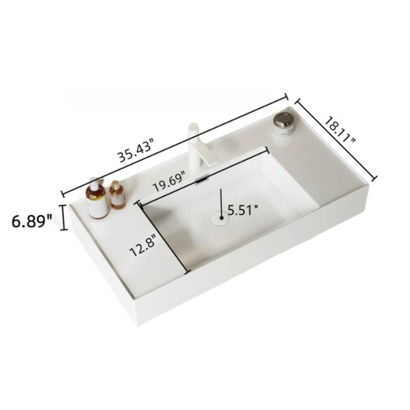 Elegant Floating Bathroom Vanity Set with Wall-mounted Rectangular Integrated Acrylic Basin and Wood Grain Striped Shelf