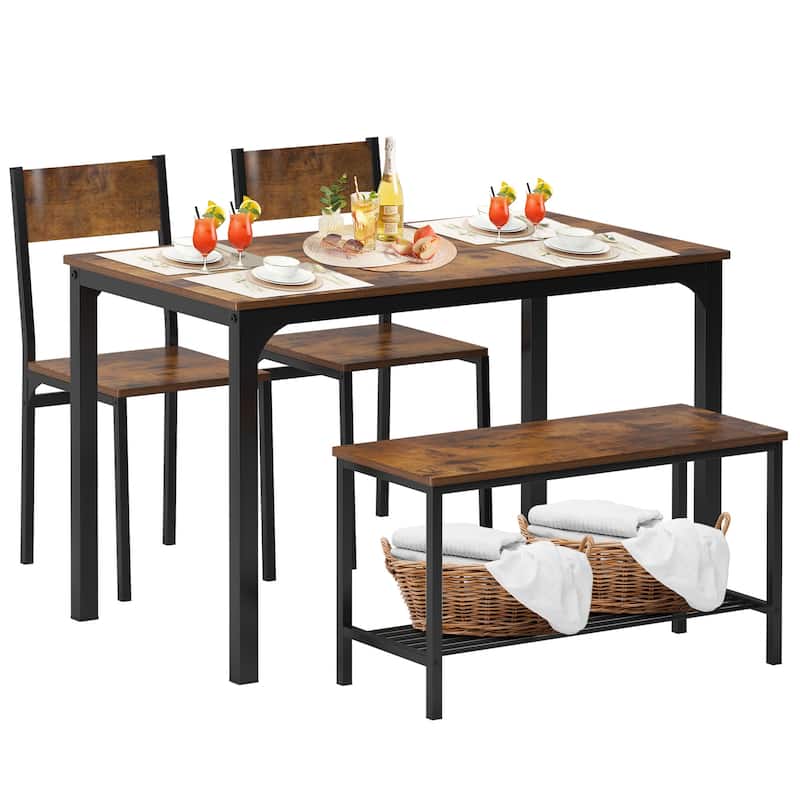 Dining Table Set for 4, Kitchen Room Table Set with Bench, 2-Piece Dining Chairs Set for Breakfast Nook - 42.9"×27.3"