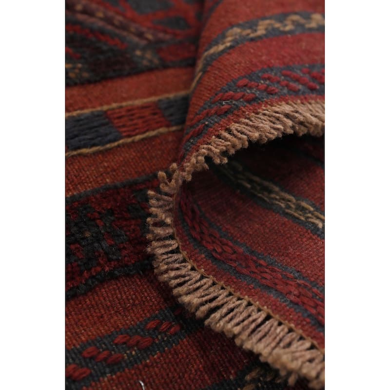 Hand Knotted Oriental 100% Wool Carpet Traditional Tribal Red Balouch Runner Rug - 7' 9'' X 2' 0''