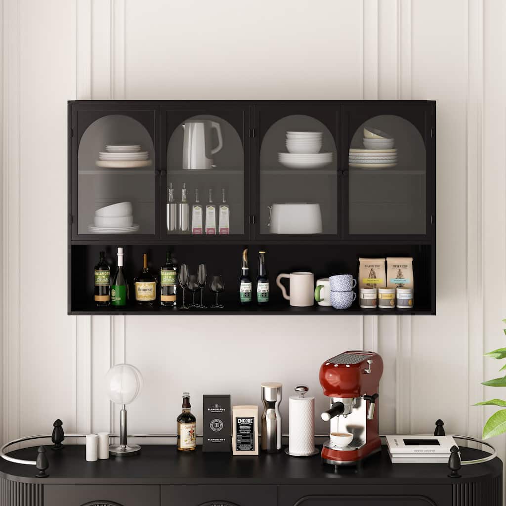 47.25" 4-door Glass Wall-mounted Cabinet Storage,