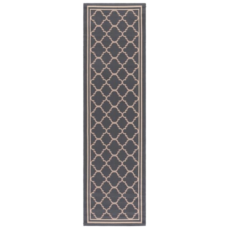 SAFAVIEH Courtyard Kristelle Indoor/ Outdoor Waterproof Patio Backyard Rug - 2'3" x 8' Runner - Anthracite/Beige
