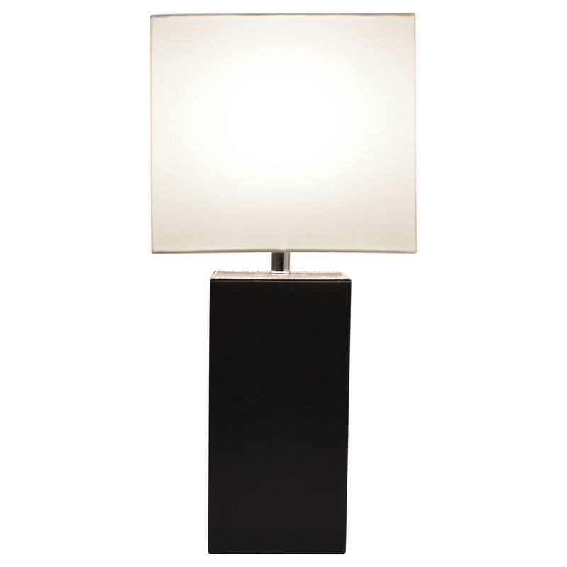 Modern Leather Table Lamp with USB and White Fabric Shade