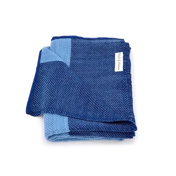 slide 2 of 3, Work of Artisans Wool Woven Baby Blanket - Baby Blue w/ Navy Blue Stripes