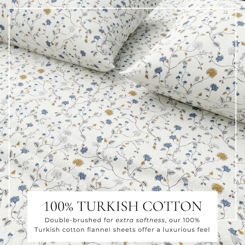 Linery & Co. Ultra-Soft Turkish Cotton Flannel Winter Floral Print Sheet Set