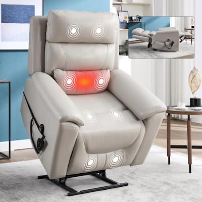350 Lbs Leatherair Power Lift Recliner Chair, Heavy Duty Motion Mechanism With 8-Point Vibration Massage And Lumbar Heating