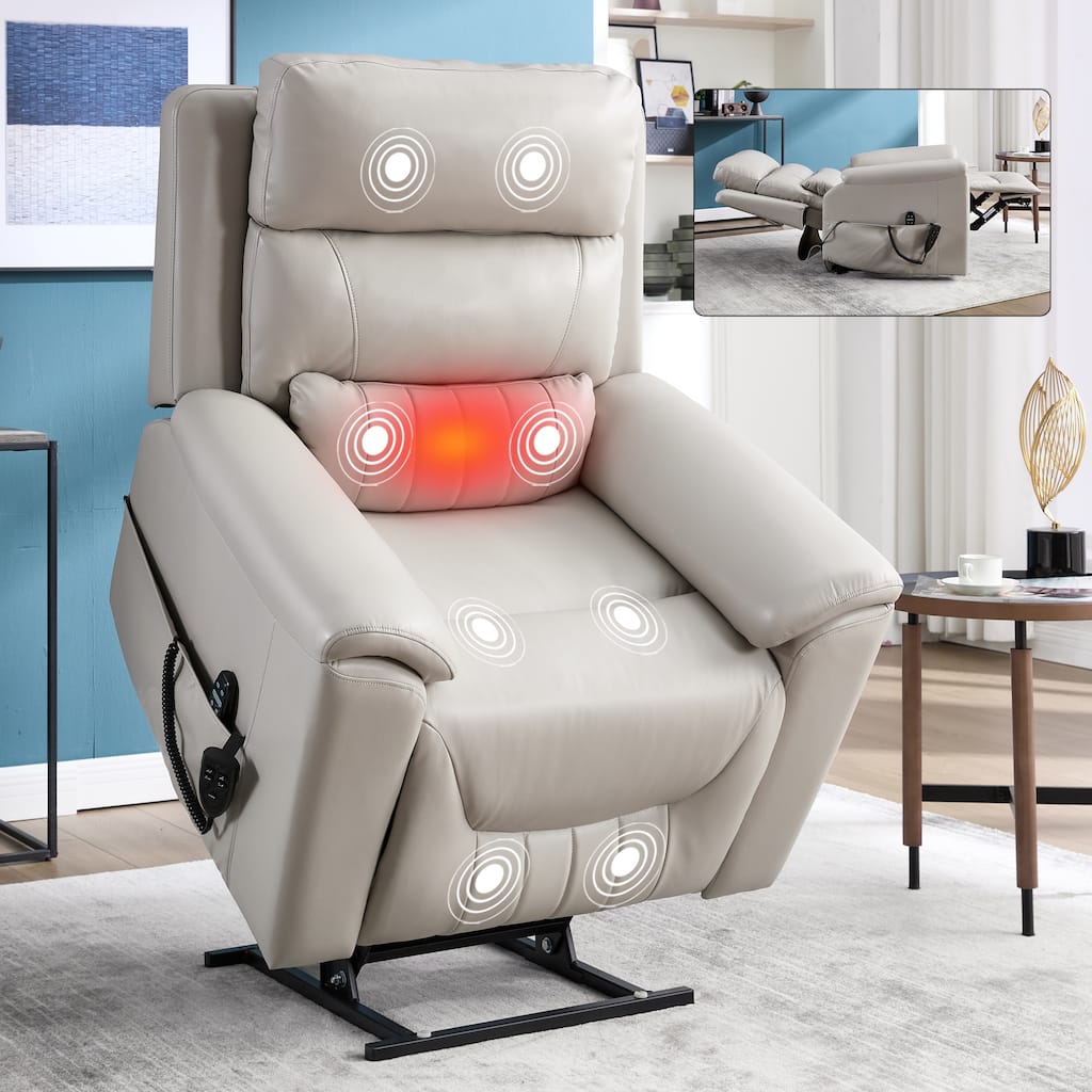 350 Lbs Leatherair Power Lift Recliner Chair, Heavy Duty Motion Mechanism With 8-Point Vibration Massage And Lumbar Heating