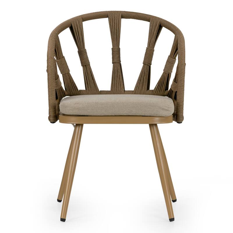 Set of 2 Binda Brown Outdoor Dining Chair with Hand-Woven Back