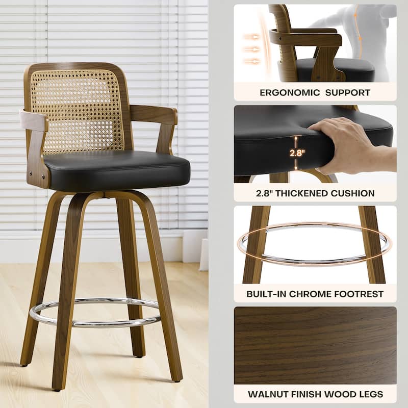 Upholstered Wood Swivel Counter Height Barstool with Arms