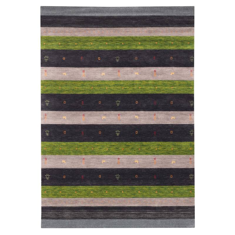 ECARPETGALLERY Hand Loomed Kashkuli Gabbeh Dark Navy, Green Wool Rug - 6'9 x 9'8