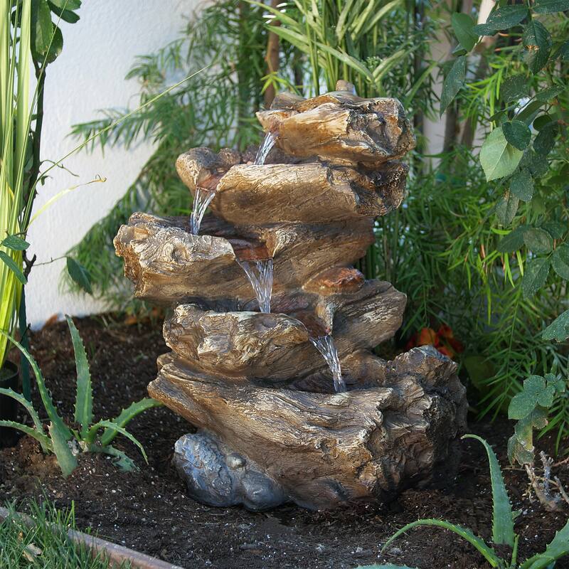 Alpine Corporation 22" Tall Indoor/Outdoor 5-Tier Rainforest Waterfall Fountain with LED Lights