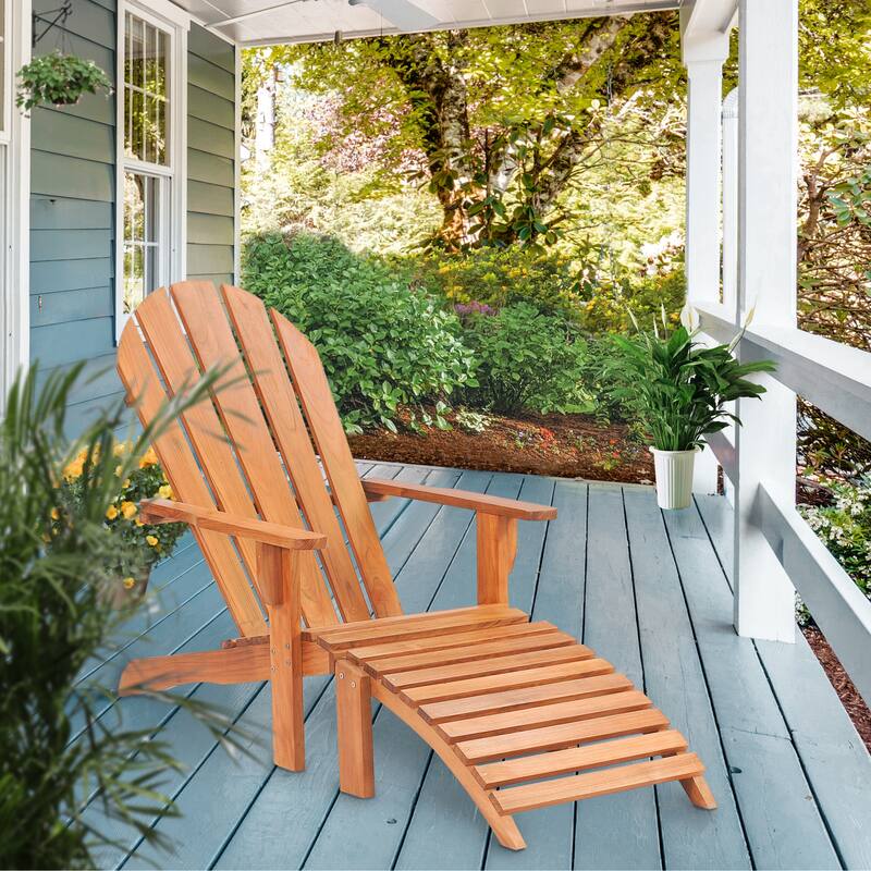 Chic Teak Adirondack Teak Wood Chair With Footstool