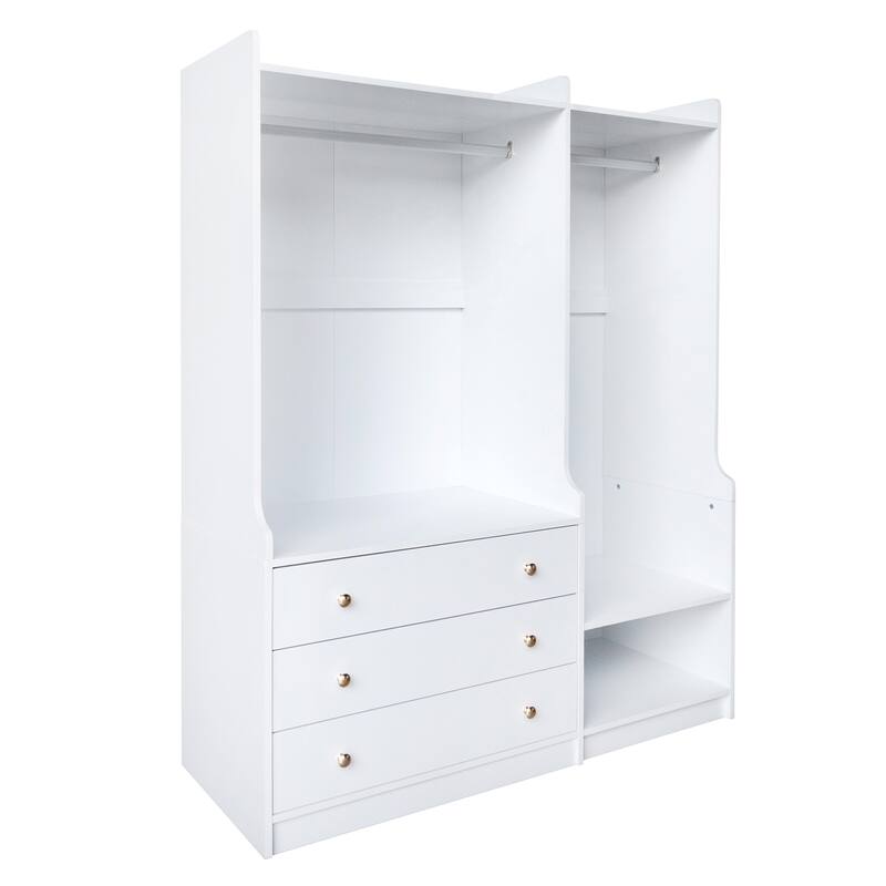 Wooden Open Wardrobe Storage Clothes Storage Cabinet with Dual Hanging Rods and Five Shelves Armoire for Bedroom