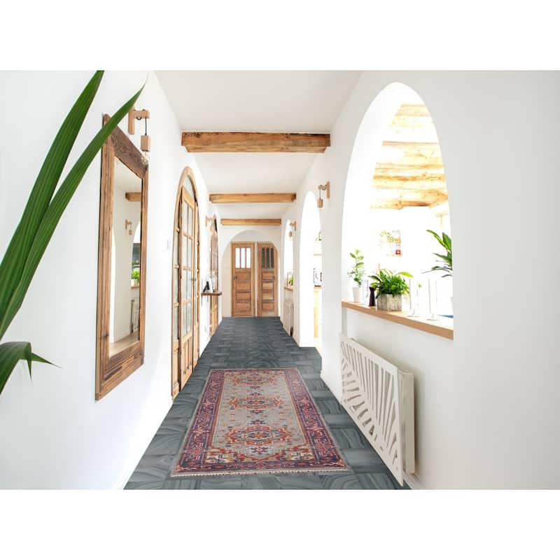 Blue Gray Heriz Serapi Oriental Runner Rug Hand-Knotted Wool Carpet - 2'7"x 8'0"