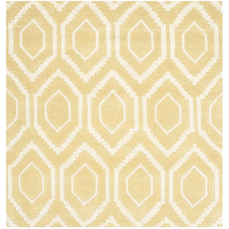 SAFAVIEH Handmade Chatham Altrud Moroccan Modern Wool Rug - 4' Square - Light Gold/Ivory