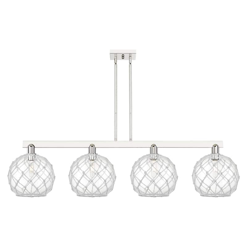 Innovations Lighting Endless Possibilities Arcadia - Farmhouse Rope - 4 Light 53" Stem Hung Island Light - Clear Glass with White Rope/Polished Nickel