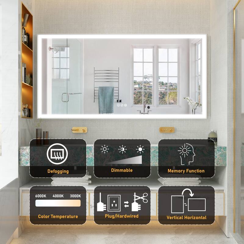 Wall Mounted Bathroom Heavy Duty Framed LED Mirror With bright light And And Memory Function