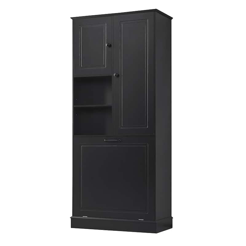 GDF Studio - Tommy Modern MDF Tall Storage Cabinet with Adjustable Shelves and Large Flip-Out Basket