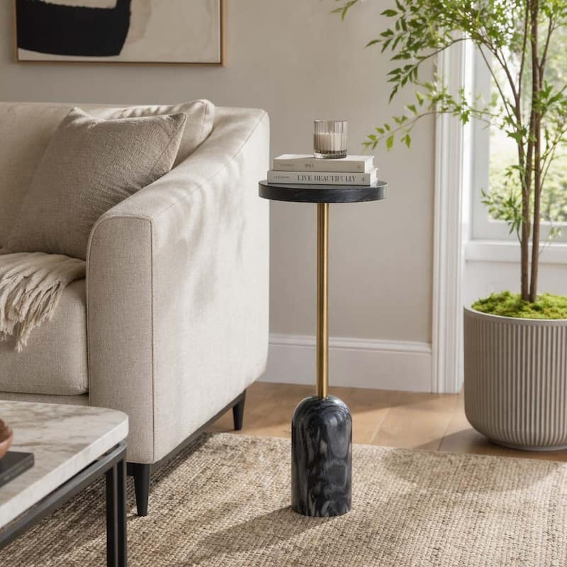 Modern Marble Top & Base Accent Table - Gray - 27.0"