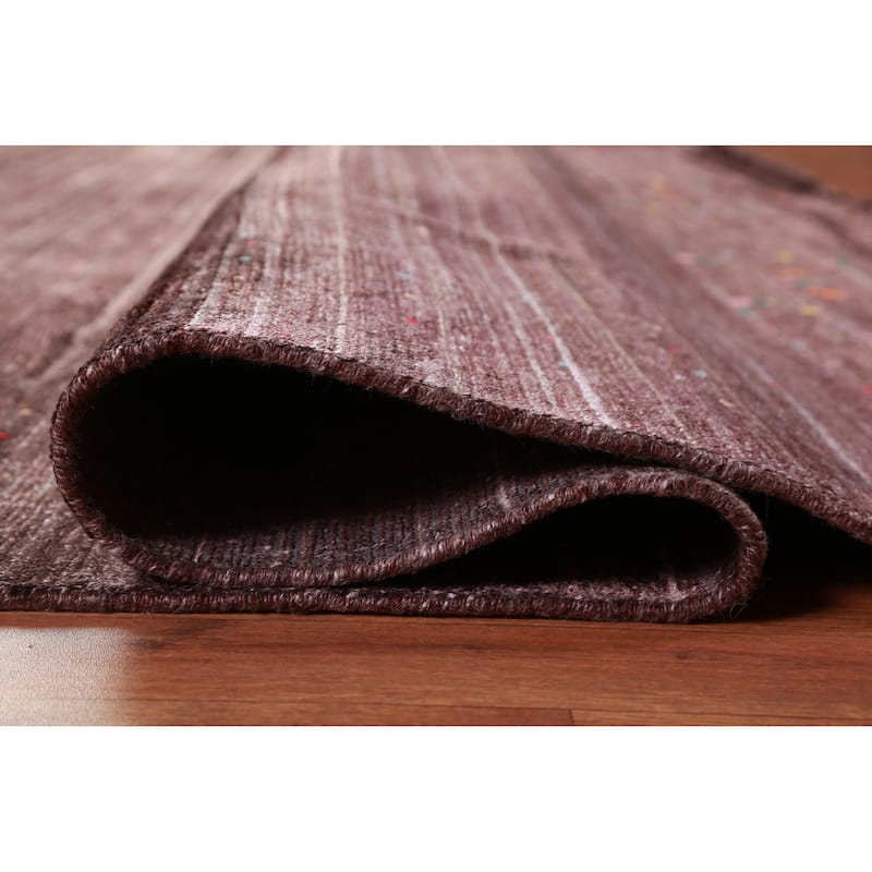 Hand Knotted Oriental Viscose Silk Carpet Tribal Stripe Brown Gabbeh Area Rug - 9' 10'' X 8' 2''